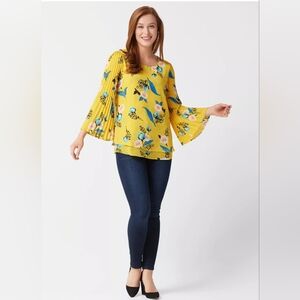 Laurie Felt bright yellow floral print shirt sz M